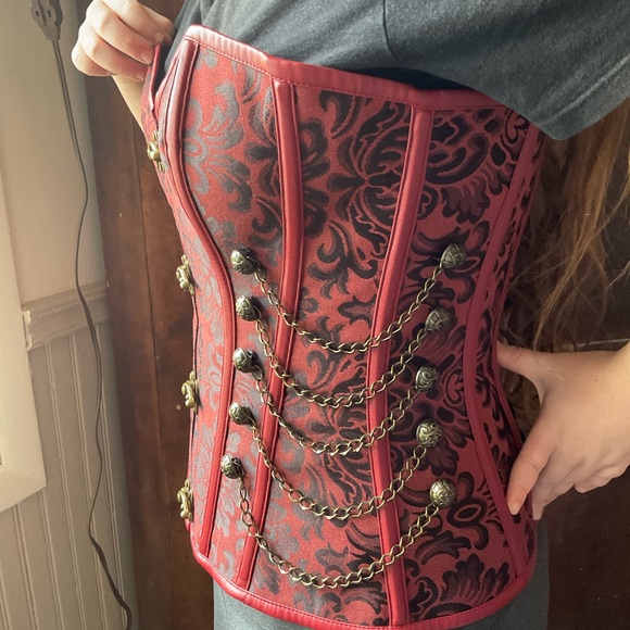 Steampunk Cosplay Lace Up Corset Bustier Top L Chains - Picture 2 of 12